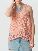 Mens Love Pattern Lace See Through Vest  SKUK54964