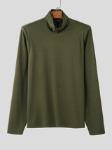 Mens Solid Color Basic High-Neck Long Sleeve T-Shirt SKUK94007