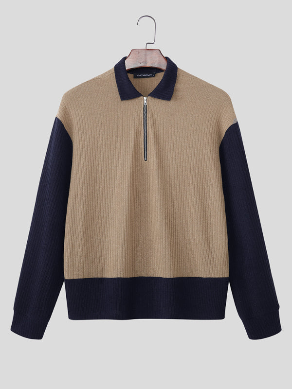 Men's Knit Colorblock Half-Zip Long Sleeve Sweater SKUL28248