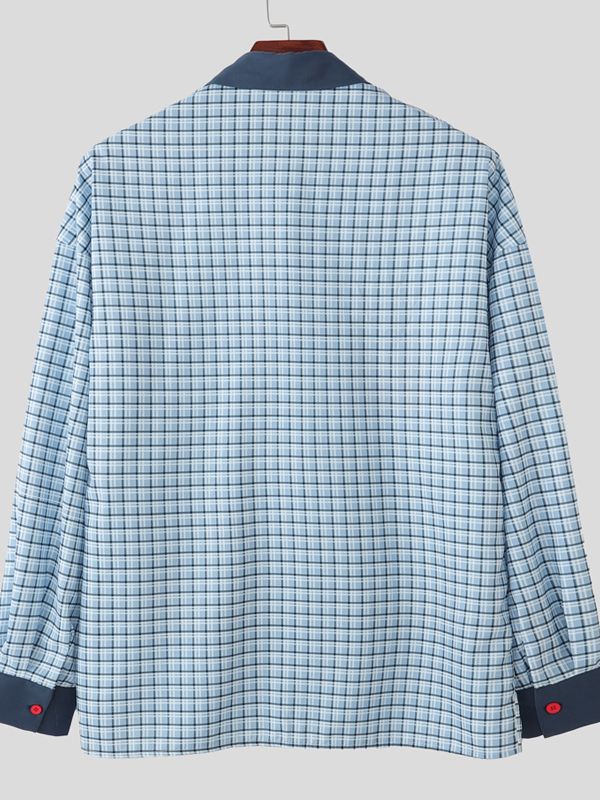 Men's Cat Fun Print Plaid Long Sleeve Shirt SKUL46134