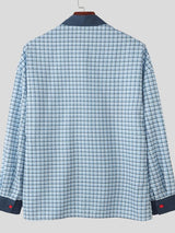 Men's Cat Fun Print Plaid Long Sleeve Shirt SKUL46134