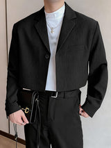 Men's Solid Color Textured Cropped Long Sleeve Blazer SKUL45151