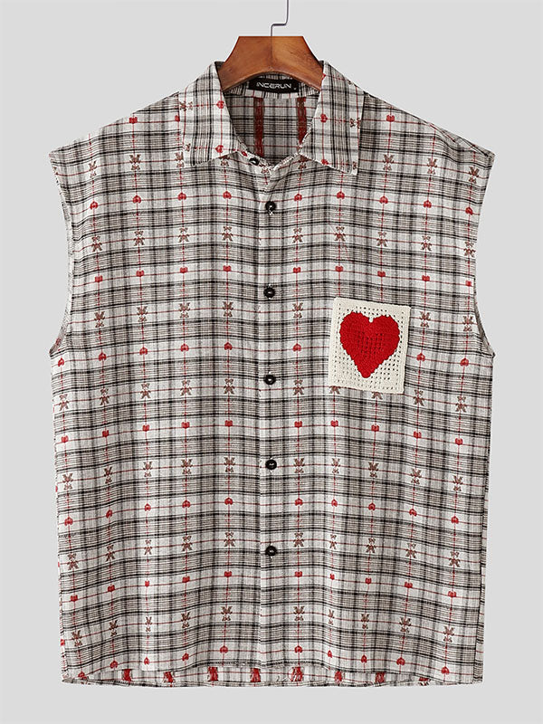 Mens Plaid Textured Sleeveless Shirt SKUL15371