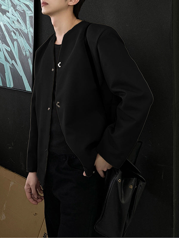 Men's Solid Color Loose Padded Shoulder Long Sleeve Blazer SKUL30806