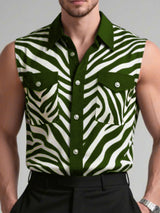 Men's Zebra Print Colorblock Sleeveless Shirt SKUL18928