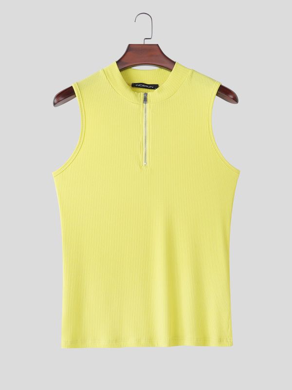 Men's Korean Minimalist Casual Ribbed Knit Half Zip Slim Fit Tank SKUL69704