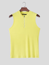 Men's Korean Minimalist Casual Ribbed Knit Half Zip Slim Fit Tank SKUL69704