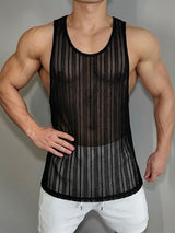 Men's Resort Sheer Striped Scoop Neck Slim Fit Tank SKUL70270
