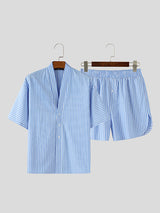 Mens Casual Striped Collarless Two Pieces Outfit SKUL08443