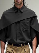 Men's Solid Color Shawl Patchwork Wide Sleeve Shirt SKUL28260