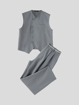 Men's Modern Chinoiserie Asymmetric Diagonal Button Two Pieces Outfit SKUL68426