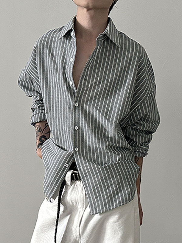 Mens Striped Loose Long Sleeve Shirt SKUL03654