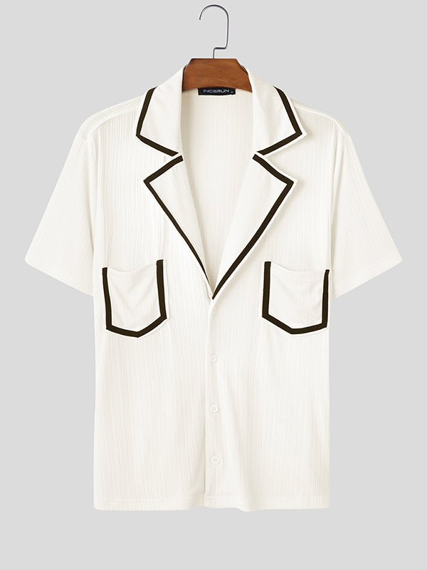 Mens Casual Colorblock Short Sleeve Shirt SKUK99047