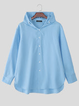Men's Solid Color Minimalist Hooded Long Sleeve Shirt SKUL31682