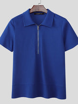 Men's Solid Color Textured Half Zip Short Sleeve T-shirt SKUL47895