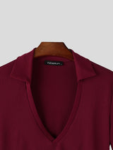 Men's Solid Color Textured Lapel Short Sleeve Shirt SKUL57814
