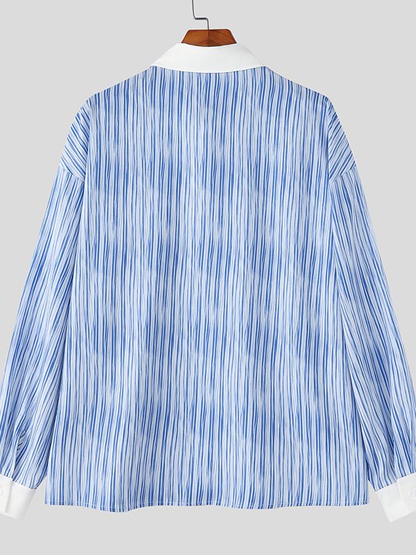 Men's 3D Floral Decoration Striped Long Sleeve Shirt SKUL48017