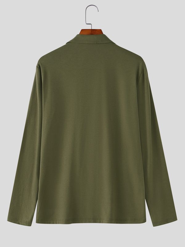 Men's Romantic Avant-Garde Double-Breasted Plunge Muscle-Fit Long Sleeve Shirt SKUL77303