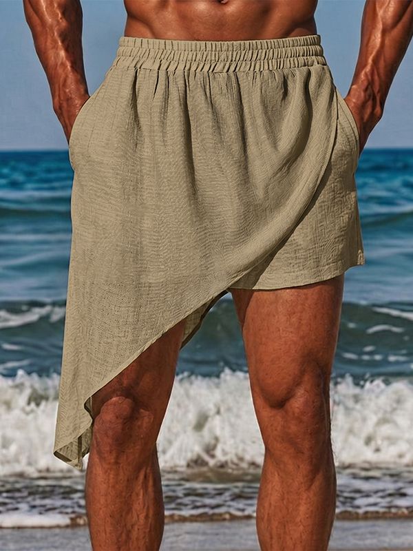 Men's Avant-Garde Deconstructed Asymmetric Drape Overlay Resort Beach Short SKUL71312