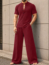 Men's Vintage High Street Mock Neck Pleated Two Pieces Outfit SKUL72653