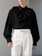 Men's Solid Color Ruffled Patchwork Long Sleeve Shirt SKUL31904