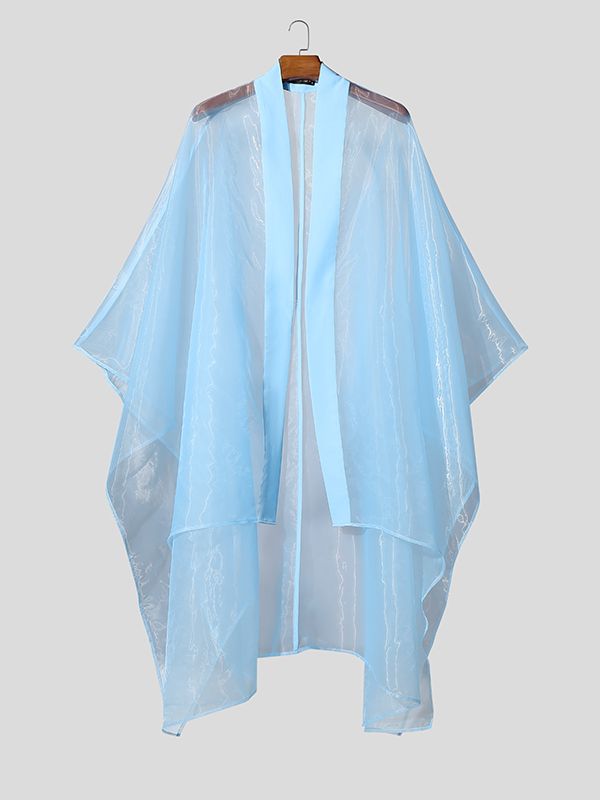 Men's Solid Color Sheer Mesh Loose Fit Cardigan SKUL47710
