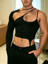 Men's Avant-Garde Asymmetrical Cutout One Sleeve Strappy Cropped Tank SKUL70309