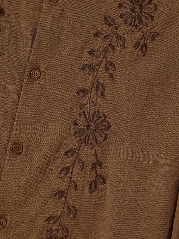 Men's Retro Early Autumn Floral Embroidered Puff Long Sleeve Stand Collar Shirt SKUL79744