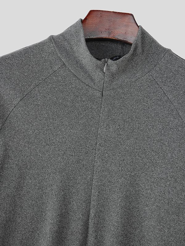 Men's Solid Color Knitted Stretch Long Sleeve T-Shirt SKUL39021