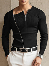 Mens Off-Shoulder Zipper Design Long Sleeve T-Shirt SKUK96758