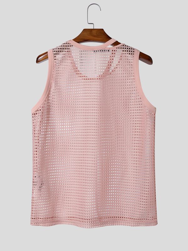 Men's High-Street Cutout Neckline Heavy Mesh Fitted Muscle Tank SKUL70406