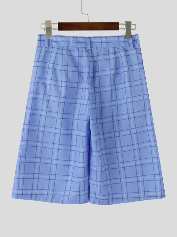 Men's Avant-Garde Plaid Wide-Leg Culotte Short SKUL60802
