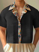 Mens Textured Patchwork Cropped Short-Sleeve Shirt SKUK65129