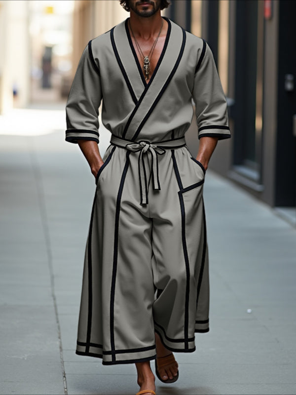 Mens Bold Stripe Contrast Color Two Pieces Outfit SKUL23933