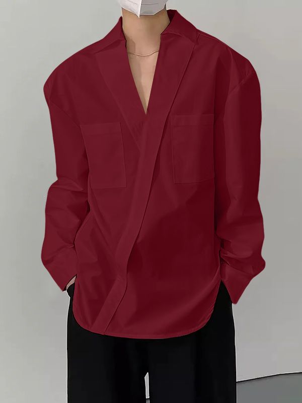 Men's Solid Color Casual Long Sleeve Shirt SKUL36217