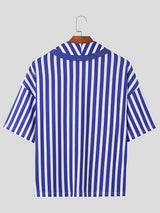 Mens Striped V-Neck Short-Sleeve Shirt SKUK71393