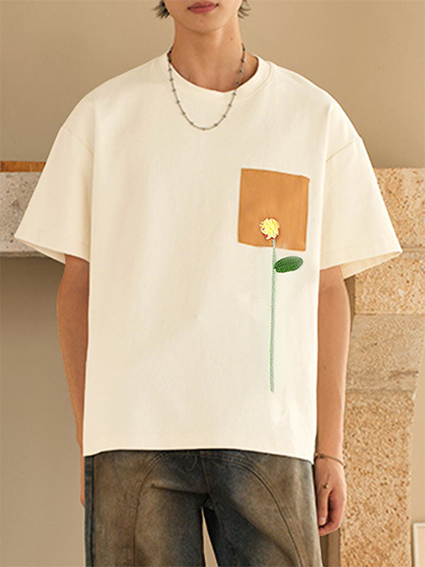 Mens 3D Floral Embroidery Short-Sleeve T-Shirt SKUL10796