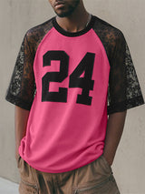 Men's Lace Patchwork Number Print Short Sleeve T-Shirt SKUL18993