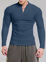 Mens Solid Color Casual Fitted Long Sleeve T-Shirt SKUK99049