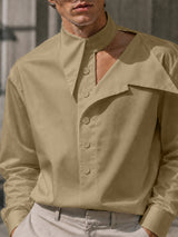 Men's Early Autumn Urban Casual Deconstructed Cutout Pullover Long Sleeve Cutout Collar Shirt SKUL80472