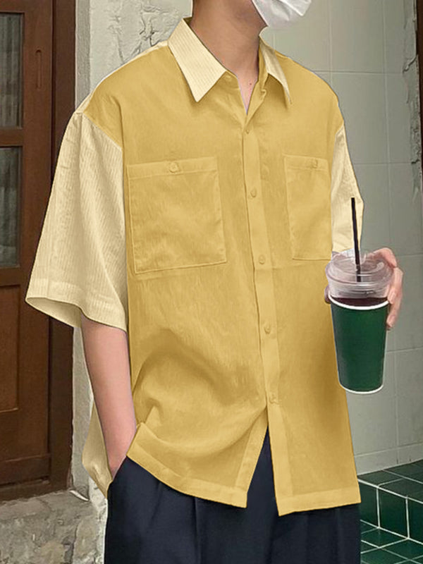 Mens Solid Color Textured Short Sleeve Shirt SKUL12927