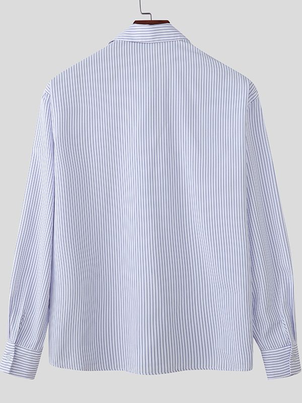 Men's Striped Turn Down Collar Long Sleeve Shirt SKUL47920