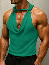 Mens Solid Color Textured Twist Design Tank SKUL12457