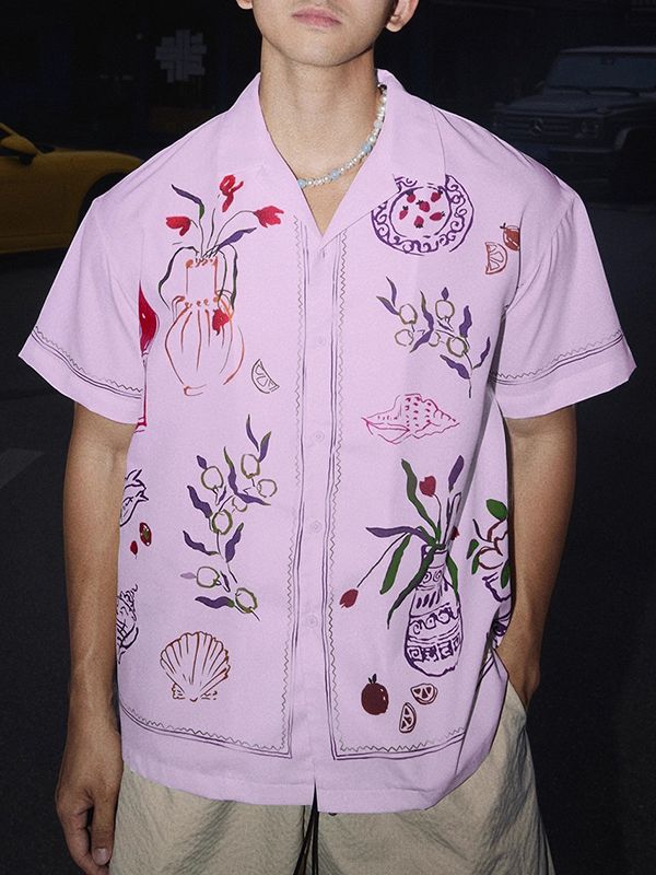 Men's Fun Floral Print Short Sleeve Shirt SKUL48634