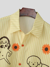 Men's Fun Print Striped Short Sleeve Shirt SKUL35365