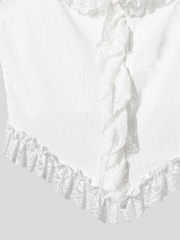 Men's Avant-Garde Lace Trim Ruffle Ribbed Knit Cropped Corset Cami Tank SKUL58763