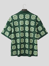 Mens Windowpane Pattern Patchwork Short Sleeve Shirt SKUL15604