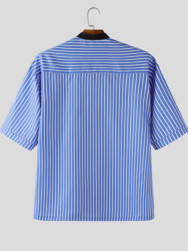 Men's Stripe Contrast Short Sleeve Shirt SKUL30492