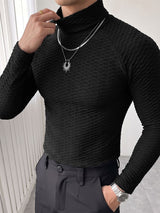 Men's Sexy Clubwear 3D Honeycomb Textured Muscle Fit Raglan Long Sleeve Turtleneck T-shirt SKUL83140
