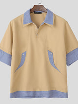 Men's Plaid Patchwork Collar Short Sleeve Shirt SKUL46212